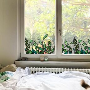 funlife Original Hand-Drawn Stained Glass Window Film, Double-Sided Static Cling Window Cling, Non-Adhesive Glass Windows Combos Decal Decor for Glass Door, Medium Blue Birds in Kuwait