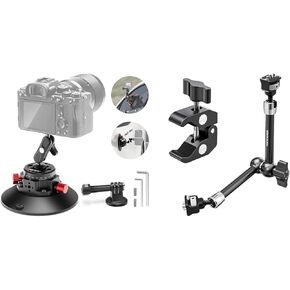 NEEWER 6"/15.2cm Camera Suction Cup Mount with Ball Head Magic Arm, Metal Suction Cup Mount on Car Windshield Dash for Camera, ST16C 11" Articulating Magic Arm Clamp Mount with Super Clamp Included