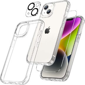 Maxdara [3 in 1 for iPhone 14 Clear Case ، و iPhone 14 Case مع حامي شاشة الزجاج المقسّر وحامي حامي عدسة الكاميرا لـ iPhone 14 6.1 inch (شفاف+واضح) in Kuwait