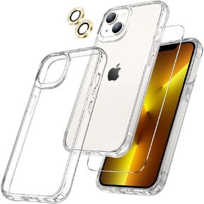 Maxdara [3 in 1 for iPhone 14 Clear Case, iPhone 14 Case with Tempered Glass Screen Protector and Camera Lens Protector Drop Protection Case for iPhone 14 6.1 Inch(Transparent+Clear)