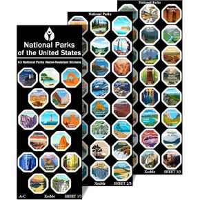 63 National Park Sticker Set,Outdoor Nature Adventure Hiking Inspiration Waterproof Stickers,Used for Water Bottles,Computers,Refrigerators,National Park Stickers of The USA