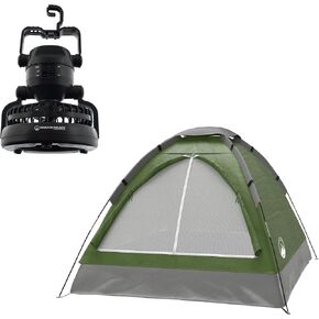 Wakeman Tents 2-Person Tent with Removable Rain Fly and Carry Bag - Comes with Camping Lantern with Fan - Weather-Resistant Camping Accessories by Wakeman