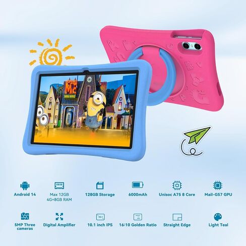 Kids Tablet, 10.1 inch Android 14 Tablet for Kids. 8-Core 12GB+128GB ROM. Parental Control Pre-Installed iWawa Learning Game Software, GMS Certified, BT,WiF, FM, Google Kids Space in Saudi Arabia