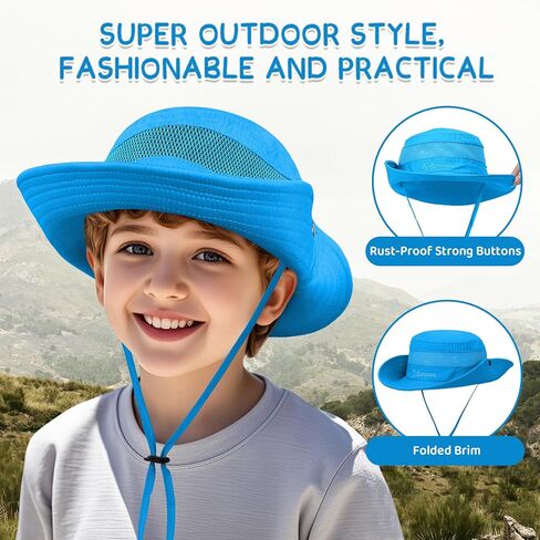 Durio Outdoor Kids Sun Hat UPF50+ Sun Protection Kids Bucket Hat Wide Brim Fishing Beach Safari Hats for Boys Girls 5-13 in Kuwait