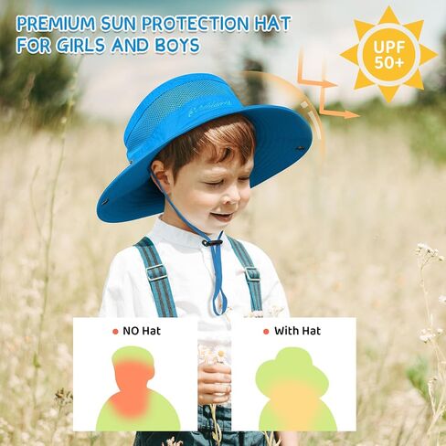 Durio Outdoor Kids Sun Hat UPF50+ Sun Protection Kids Bucket Hat Wide Brim Fishing Beach Safari Hats for Boys Girls 5-13 in Kuwait
