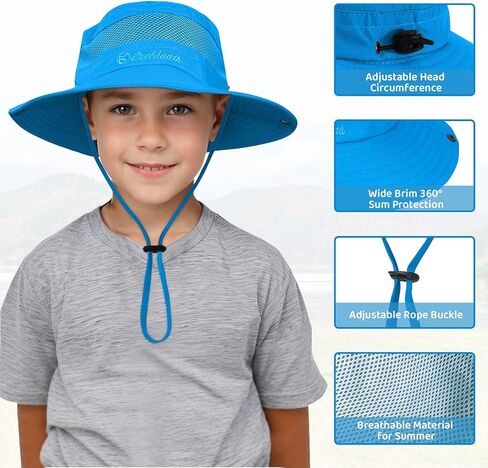 Durio Outdoor Kids Sun Hat UPF50+ Sun Protection Kids Bucket Hat Wide Brim Fishing Beach Safari Hats for Boys Girls 5-13 in Kuwait