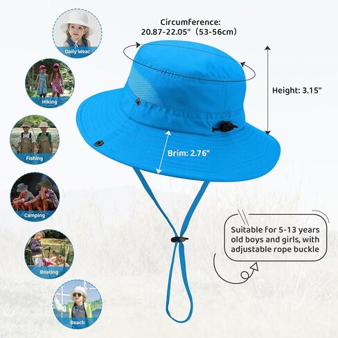Durio Outdoor Kids Sun Hat UPF50+ Sun Protection Kids Bucket Hat Wide Brim Fishing Beach Safari Hats for Boys Girls 5-13 in Kuwait