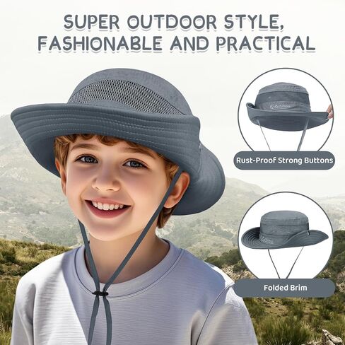 Durio Outdoor Kids Sun Hat UPF50+ Sun Protection Kids Bucket Hat Wide Brim Fishing Beach Safari Hats for Boys Girls 5-13 in Kuwait