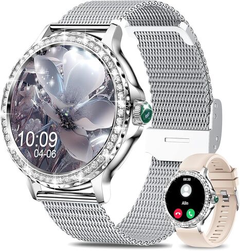 Smart Watches for Women (Answer/Make Call) with Diamonds, 1.3"HD Screen Bluetooth Smartwatch for Android iOS Phones, IP68 Waterproof Fitness Activity Trackers with Heart Rate/SpO2/BP/Sleep Monitor in Saudi Arabia