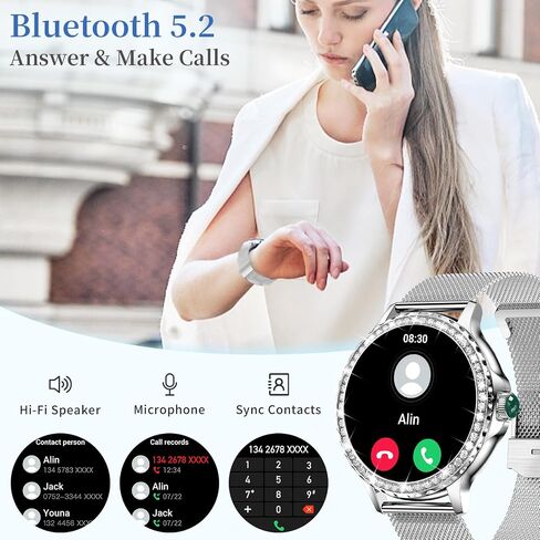 Smart Watches for Women (Answer/Make Call) with Diamonds, 1.3"HD Screen Bluetooth Smartwatch for Android iOS Phones, IP68 Waterproof Fitness Activity Trackers with Heart Rate/SpO2/BP/Sleep Monitor in Saudi Arabia