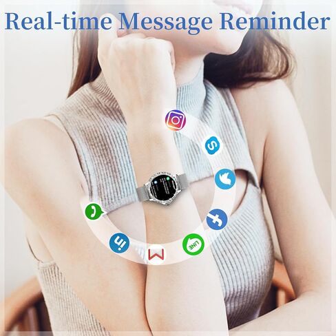 Smart Watches for Women (Answer/Make Call) with Diamonds, 1.3"HD Screen Bluetooth Smartwatch for Android iOS Phones, IP68 Waterproof Fitness Activity Trackers with Heart Rate/SpO2/BP/Sleep Monitor in Saudi Arabia