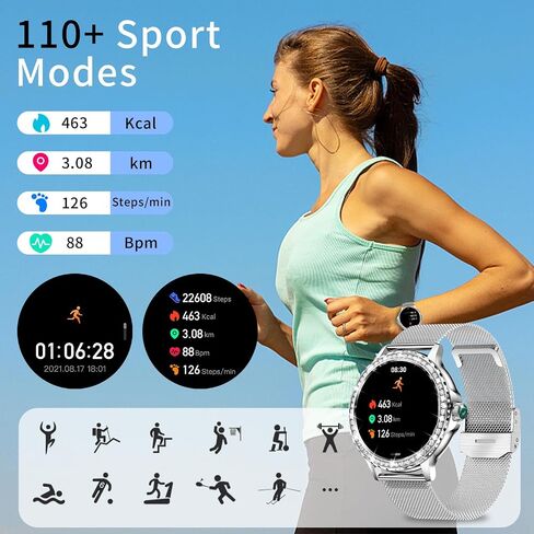 Smart Watches for Women (Answer/Make Call) with Diamonds, 1.3"HD Screen Bluetooth Smartwatch for Android iOS Phones, IP68 Waterproof Fitness Activity Trackers with Heart Rate/SpO2/BP/Sleep Monitor in Saudi Arabia