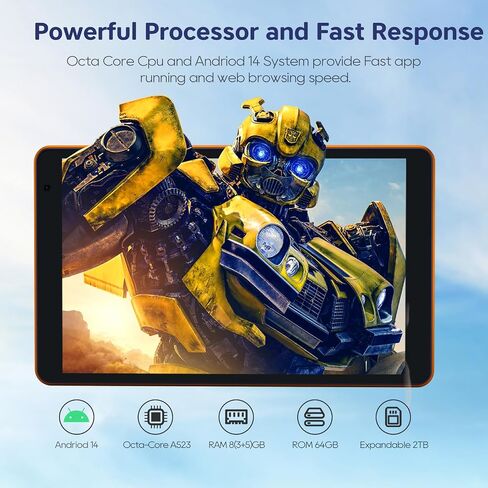 تابلت 8 بوصة، هيكل معدني معالج ثماني النواة Andriod 14 Tablet، ذاكرة وصول عشوائي 8(3+5) جيجابايت، بطارية 4000 مللي أمبير في الساعة، تخزين 64 جيجابايت، كابل شحن 6 أقدام، منفذ Typc-C معزز، محول شحن 10 وات، مكبرات صوت مزدوجة، وردي in Saudi Arabia