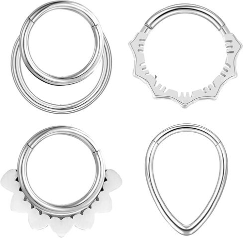 4 PCs Septum Ring Surgical Steel Daith Piercing Jewelry Set, Gold Septum Jewelry for Septum Piercing, Septum Clicker Daith Earring, 16G 8mm in Kuwait