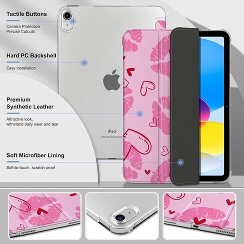MEEgoodo for iPad A16 11th Generation Case 2025 11 inch, Tablet Cases for iPad 10th Generation 2022, Tablet Cover with Silk Texture & PC Clear Back Cover, Cherry Blossoms in Saudi Arabia