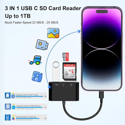قارئ بطاقة SD USB-C مع USB 3.0 ومنفذ شحن، محول قارئ بطاقة ذاكرة عالي السرعة 5 جيجابت في الثانية لبطاقة SD/Micro SD، متوافق مع iPhone 15 وiPad Pro وMacBook وWindows وUSB C جهاز Android (أسود) in Saudi Arabia