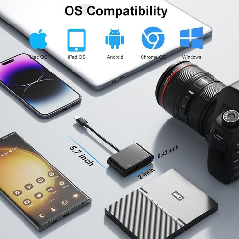 قارئ بطاقة SD USB-C مع USB 3.0 ومنفذ شحن، محول قارئ بطاقة ذاكرة عالي السرعة 5 جيجابت في الثانية لبطاقة SD/Micro SD، متوافق مع iPhone 15 وiPad Pro وMacBook وWindows وUSB C جهاز Android (أسود) in Saudi Arabia