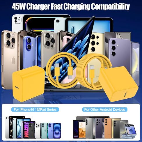 45W Charger for iPhone 16 15 Pro Max Fast Charging 3FT, iPhone 16 15 Plus Charger Cord with USBC Charger Block for MacBook Air 13/11 inch M1/M2,2022 2020 2019 2018 2017 Laptop,iPad Pro/Air in Saudi Arabia