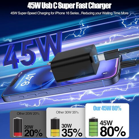 45W Charger for iPhone 16 15 Pro Max Fast Charging 3FT, iPhone 16 15 Plus Charger Cord with USBC Charger Block for MacBook Air 13/11 inch M1/M2,2022 2020 2019 2018 2017 Laptop,iPad Pro/Air in Saudi Arabia
