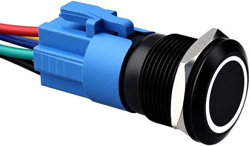 On Off Switch 12V Latching Push Button Switch Self-Locking 16mm 0.63" Mounting Hole 12V Ring Blue LED Waterproof IP67 Black Shell with Wire Socket Plug in Saudi Arabia