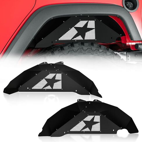 بطانات الرفارف الداخلية الخلفية متوافقة مع 2007-2018 Jeep Wrangler JK & JKU Unlimited، عجلة على شكل مسمار غطاء جيد واقيات الطين الفولاذية (2/4 أبواب)، أسود in Kuwait