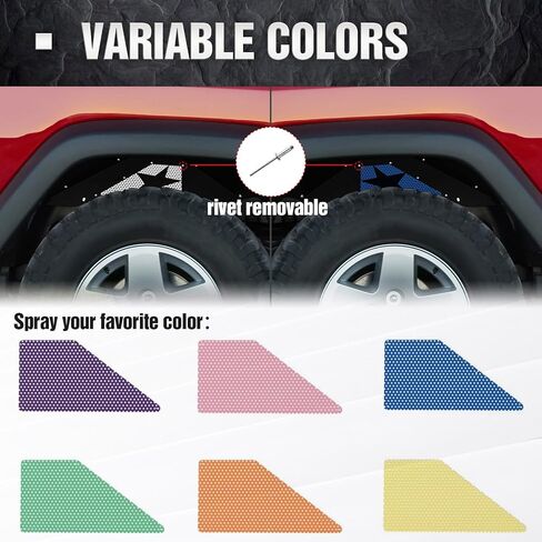 بطانات الرفارف الداخلية الخلفية متوافقة مع 2007-2018 Jeep Wrangler JK & JKU Unlimited، عجلة على شكل مسمار غطاء جيد واقيات الطين الفولاذية (2/4 أبواب)، أسود in Kuwait