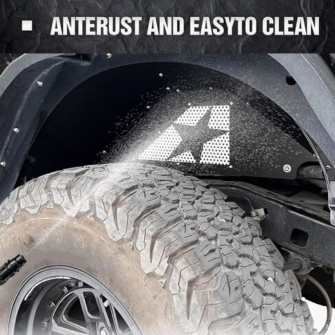 بطانات الرفارف الداخلية الخلفية متوافقة مع 2007-2018 Jeep Wrangler JK & JKU Unlimited، عجلة على شكل مسمار غطاء جيد واقيات الطين الفولاذية (2/4 أبواب)، أسود in Kuwait