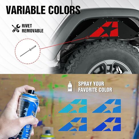 Rear Inner Fender Liners Compatible with 2007-2018 Jeep Wrangler JK & JKU Unlimited, Bolt-on Style Wheel Well Cover Steel Mud Guards Fenders Flares (2/4 Doors), Black in Kuwait