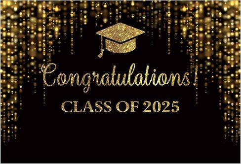 Funnytree 96" x 72" Graduation Party Backdrop Class of 2024 Black and Golden Glitter Bokeh Spot Photography Background Congrats Grad Prom Gold Dots Decor Photo Studio Booth Prop Cake Table Banner in Kuwait