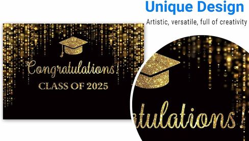 Funnytree 96" x 72" Graduation Party Backdrop Class of 2024 Black and Golden Glitter Bokeh Spot Photography Background Congrats Grad Prom Gold Dots Decor Photo Studio Booth Prop Cake Table Banner in Kuwait