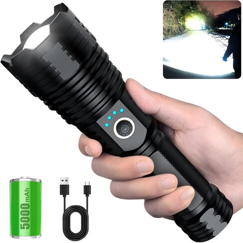 Alifa Rechargeable Flashlights High Lumens, 1000000LM Powerful Tactical Flashlights, 5 Modes LED Flashlight Adjustable, Brightest Flashlight Waterproof, Handheld Flash Light for Emergencies, Camping. in Saudi Arabia