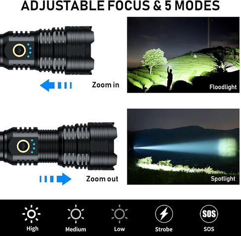 Alifa Rechargeable Flashlights High Lumens, 1000000LM Powerful Tactical Flashlights, 5 Modes LED Flashlight Adjustable, Brightest Flashlight Waterproof, Handheld Flash Light for Emergencies, Camping. in Saudi Arabia