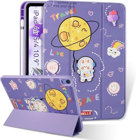 Case for iPad Air 11 Inch Case M2(2024), White Cartoon Slim Trifold Stand Case, Soft TPU Fram, Pencil Holder and Auto Sleep/Wake Cover for iPad Air 6th/5th/4th Generation in Kuwait