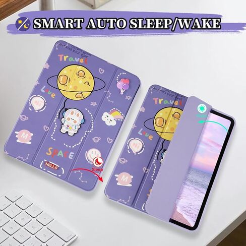 Case for iPad Air 11 Inch Case M2(2024), White Cartoon Slim Trifold Stand Case, Soft TPU Fram, Pencil Holder and Auto Sleep/Wake Cover for iPad Air 6th/5th/4th Generation in Kuwait