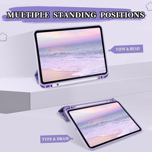 Case for iPad Air 11 Inch Case M2(2024), White Cartoon Slim Trifold Stand Case, Soft TPU Fram, Pencil Holder and Auto Sleep/Wake Cover for iPad Air 6th/5th/4th Generation in Kuwait