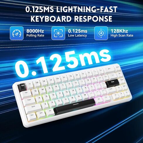 ATTACK SHARK X65 HE 60% Wired Magnetic Keyboard with Adjustable Actuation,8000 Hz Polling Rate,Hall Effect Switches,Hot-Swap,Topographic PBT Keycaps,RGB Backlit for FPS Games,with 8K Coiled Cable in Saudi Arabia