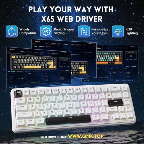 ATTACK SHARK X65 HE 60% Wired Magnetic Keyboard with Adjustable Actuation,8000 Hz Polling Rate,Hall Effect Switches,Hot-Swap,Topographic PBT Keycaps,RGB Backlit for FPS Games,with 8K Coiled Cable in Saudi Arabia