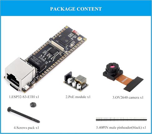لوحة تطوير إيثرنت ESP32-S3، منفذ إيثرنت RJ45 بسرعة 10/100 ميجابت في الثانية، معالج ثنائي النواة بسرعة 240 ميجاهرتز، منفذ من النوع C وفتحة بطاقة TF، يدعم اتصال W-i-F-i وBLE وإيثرنت، مع وحدة POE in Saudi Arabia