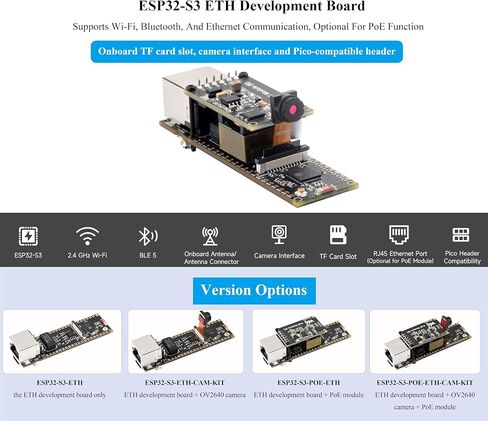 لوحة تطوير إيثرنت ESP32-S3، منفذ إيثرنت RJ45 بسرعة 10/100 ميجابت في الثانية، معالج ثنائي النواة بسرعة 240 ميجاهرتز، منفذ من النوع C وفتحة بطاقة TF، يدعم اتصال W-i-F-i وBLE وإيثرنت، مع وحدة POE in Saudi Arabia
