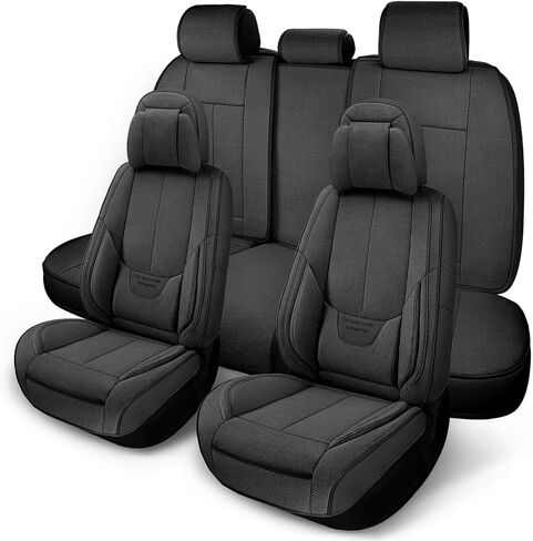 مجموعة كاملة من أغطية مقاعد السيارة الجلدية، غطاء مقعد للسيارات 5 مقاعد، واقي مقعد السيارة العالمي، أغطية مقاعد السيارات الأمامية والخلفية لشاحنة بيك اب سيدان SUV، غطاء مقعد رمادي in Kuwait