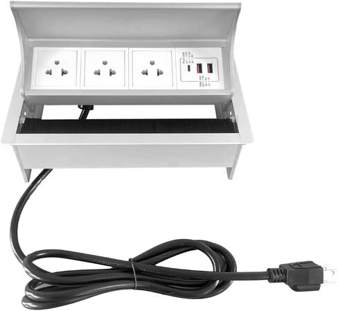 طاولة مؤتمر Zeshan Power Power Hub منبثقة سطح المكتب مع 3 مقابس أمريكية وشاحن USB C السريع لشاحن المنضدة المنزلية ، سلك الطاقة 1.8 متر للمكتب والفضة in Saudi Arabia