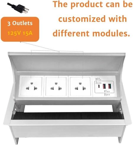 طاولة مؤتمر Zeshan Power Power Hub منبثقة سطح المكتب مع 3 مقابس أمريكية وشاحن USB C السريع لشاحن المنضدة المنزلية ، سلك الطاقة 1.8 متر للمكتب والفضة in Saudi Arabia