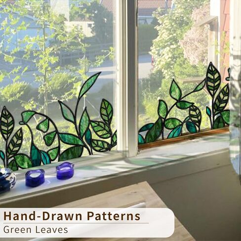 funlife Original Hand-Drawn Stained Glass Window Film, Double-Sided Static Cling Window Cling, Non-Adhesive Glass Windows Combos Decal Decor for Glass Door, Medium Blue Birds in Kuwait