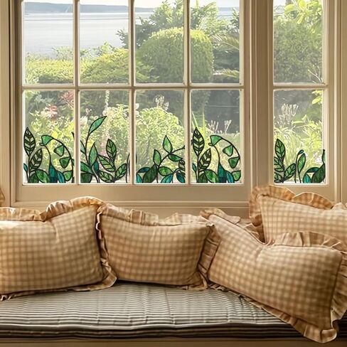 funlife Original Hand-Drawn Stained Glass Window Film, Double-Sided Static Cling Window Cling, Non-Adhesive Glass Windows Combos Decal Decor for Glass Door, Medium Blue Birds in Kuwait