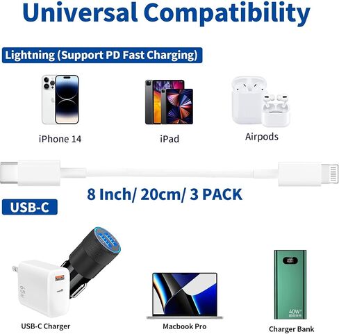 شاحن سريع USB-C، [معتمد من Apple MFi] بقدرة 60 وات وكابل شحن سريع أصلي لنقل مزامنة البيانات لأجهزة iPhone 14/13/12/11/X/SE/8، iPad، Airpods in Saudi Arabia