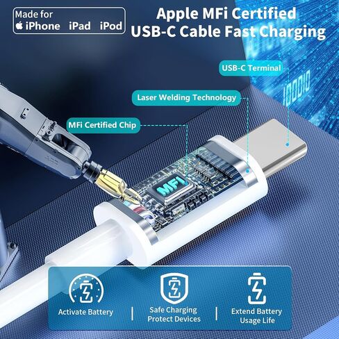 شاحن سريع USB-C، [معتمد من Apple MFi] بقدرة 60 وات وكابل شحن سريع أصلي لنقل مزامنة البيانات لأجهزة iPhone 14/13/12/11/X/SE/8، iPad، Airpods in Saudi Arabia