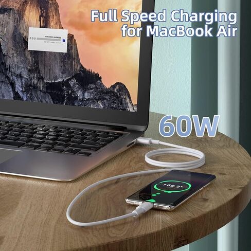 شاحن سريع USB-C، [معتمد من Apple MFi] بقدرة 60 وات وكابل شحن سريع أصلي لنقل مزامنة البيانات لأجهزة iPhone 14/13/12/11/X/SE/8، iPad، Airpods in Saudi Arabia