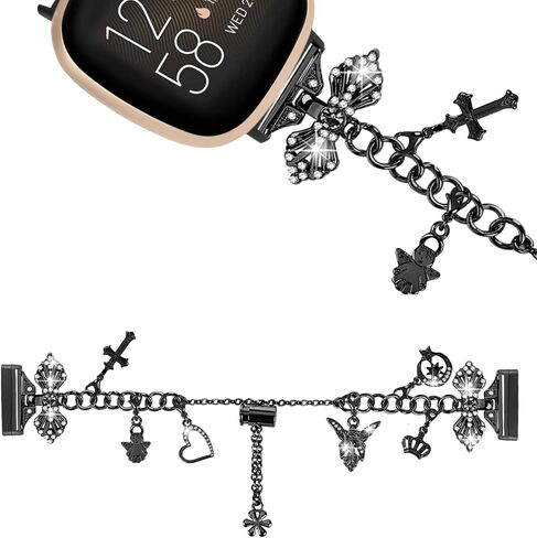 FitTurn Bling Band Compatible with Fitbit Versa 4/Versa 3/Sense 2/Sense Band Stainless Steel Diamond Bracelet with Bow Connector Interchangeable Charm in Saudi Arabia