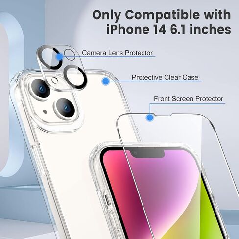 Maxdara [3 in 1 for iPhone 14 Clear Case, iPhone 14 Case with Tempered Glass Screen Protector and Camera Lens Protector Drop Protection Case for iPhone 14 6.1 Inch(Transparent+Clear) in Kuwait
