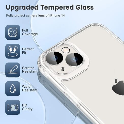 Maxdara [3 in 1 for iPhone 14 Clear Case, iPhone 14 Case with Tempered Glass Screen Protector and Camera Lens Protector Drop Protection Case for iPhone 14 6.1 Inch(Transparent+Clear) in Kuwait